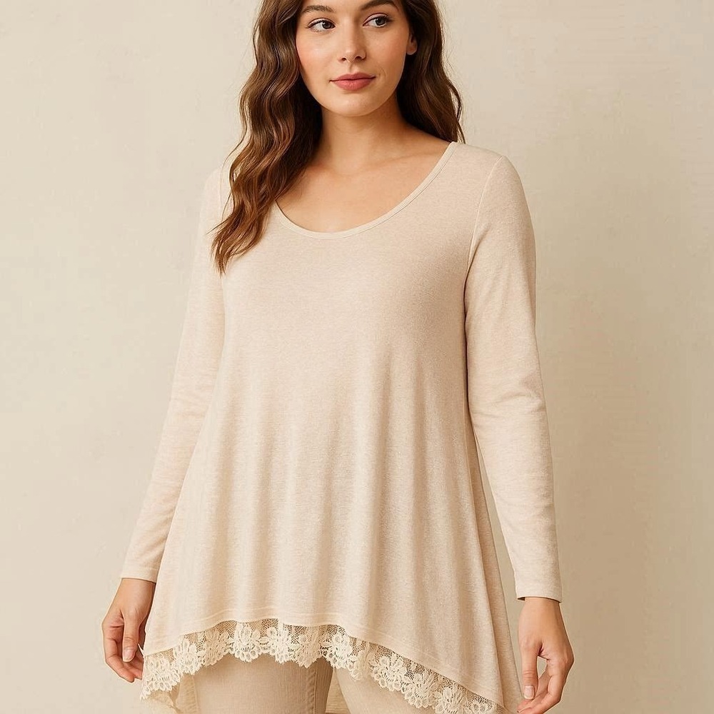 Cottagecore‎ Bohemian Boho Feminine Tunic Lace Hi-Low Peasant Umgee Cream L